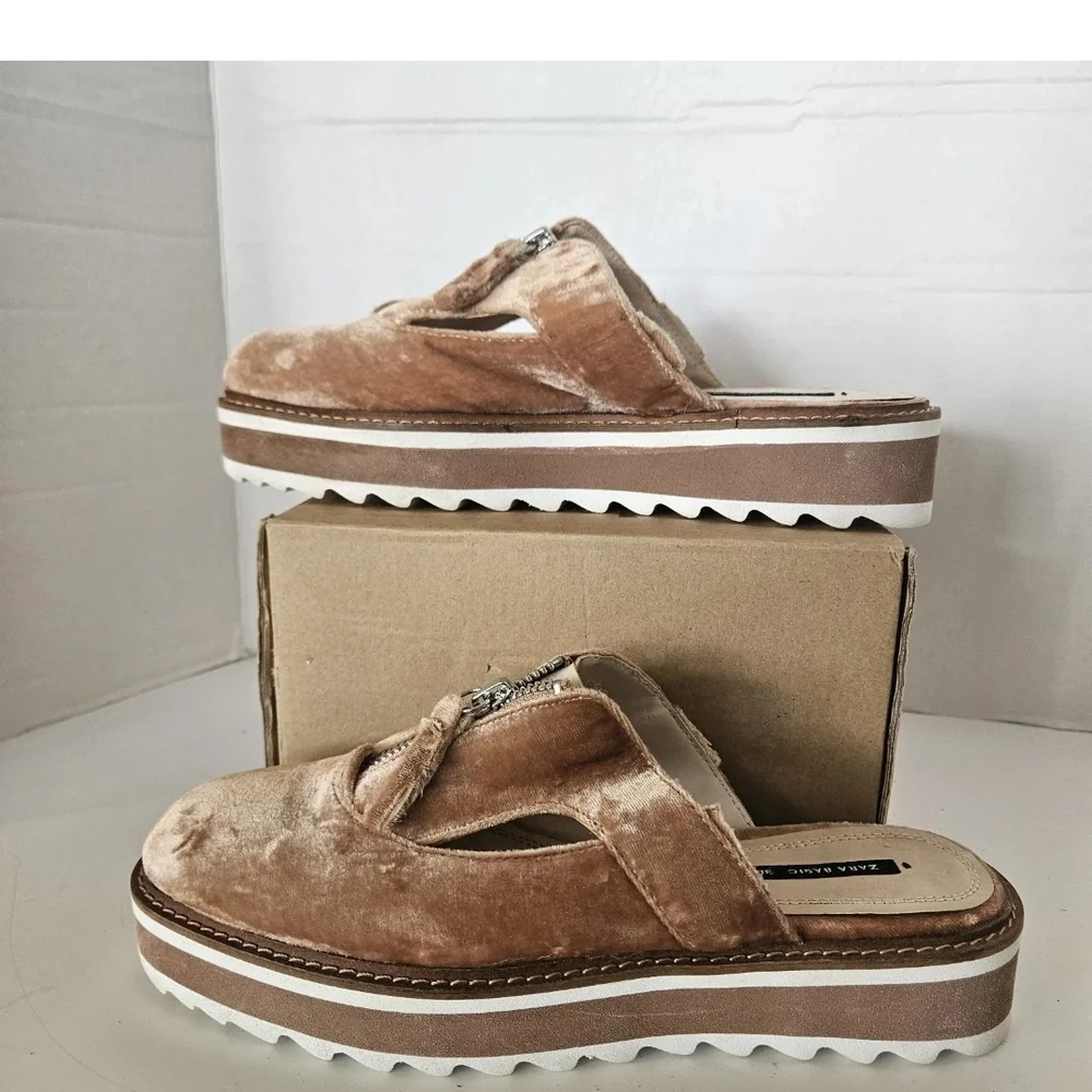 ZARA Womens Pink Velvet Slingback Brogues Shoes EU 38 US 7.5 - Picture 2 of 7